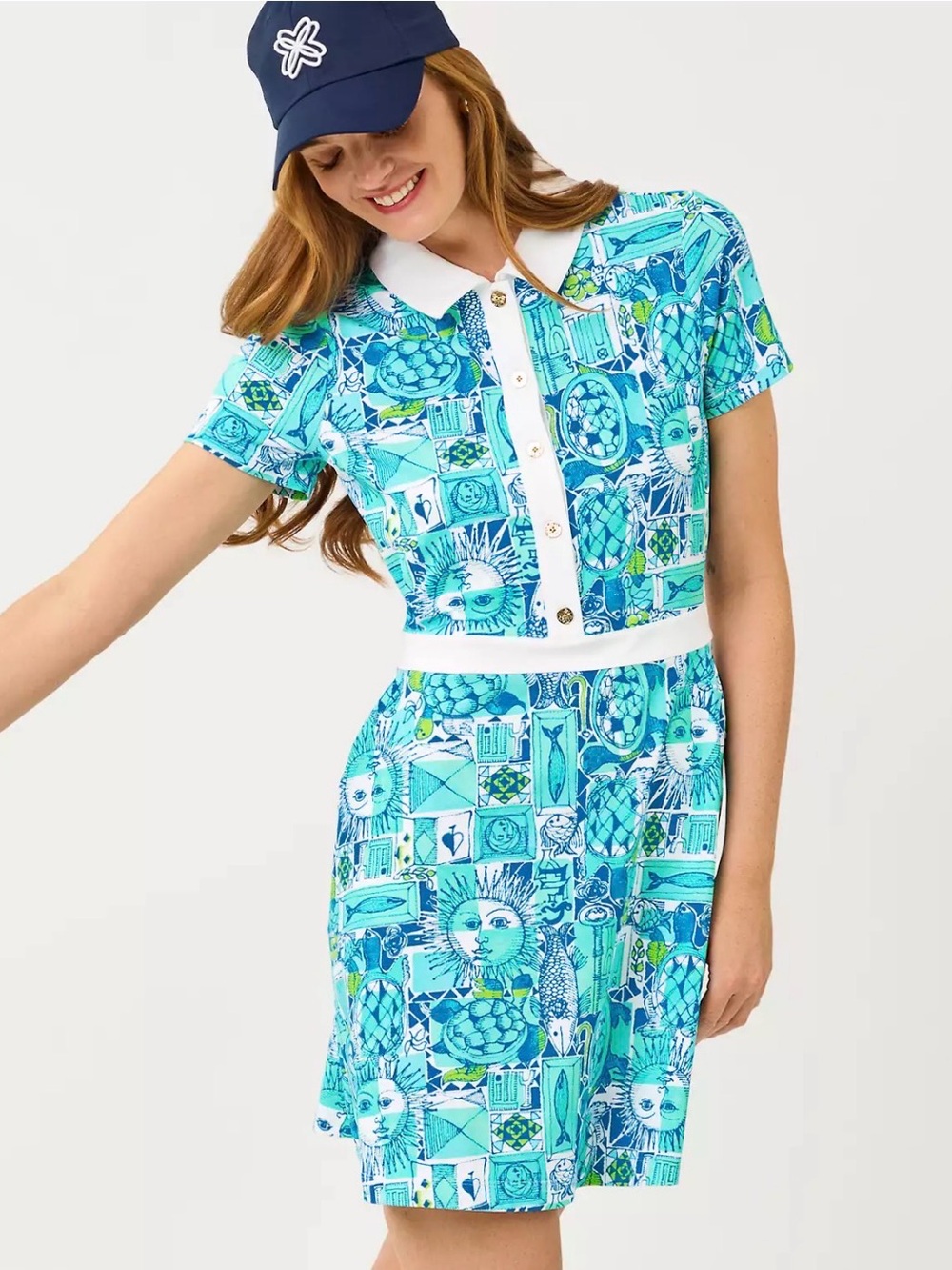 Lilly Pulitzer Turquoise & Navy Graphic Polo Midi Dress
